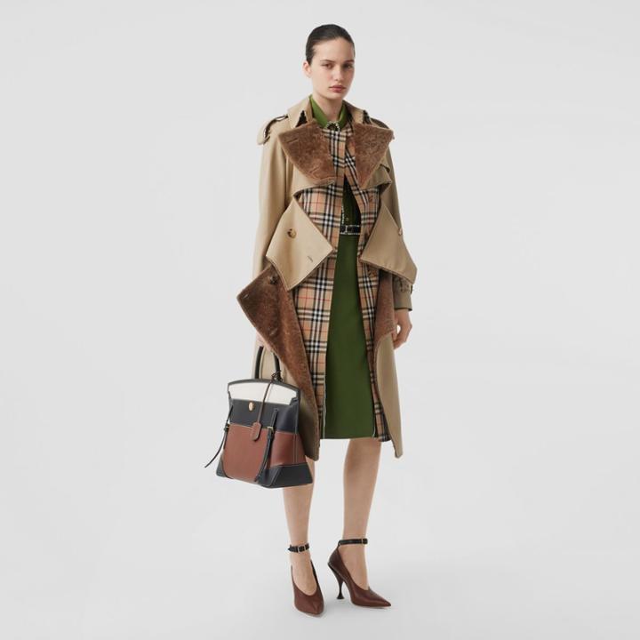 Burberry Burberry Deconstructed Cotton And Shearling Trench Coat, Size: 04, Honey