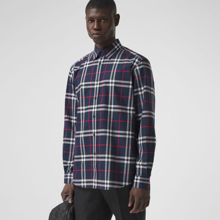 Burberry Burberry Check Cotton Poplin Shirt, Size: Xxl, Blue