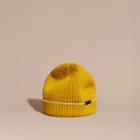 Burberry Burberry Ribbed Cashmere Beanie With Border Detail, Yellow