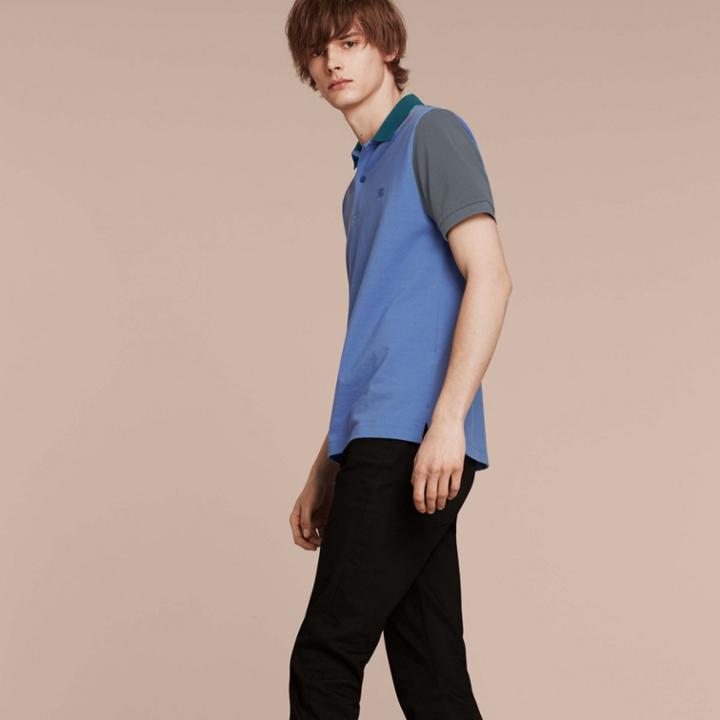Burberry Burberry Colour-block Cotton Piqu Polo Shirt, Size: Xxxl, Blue
