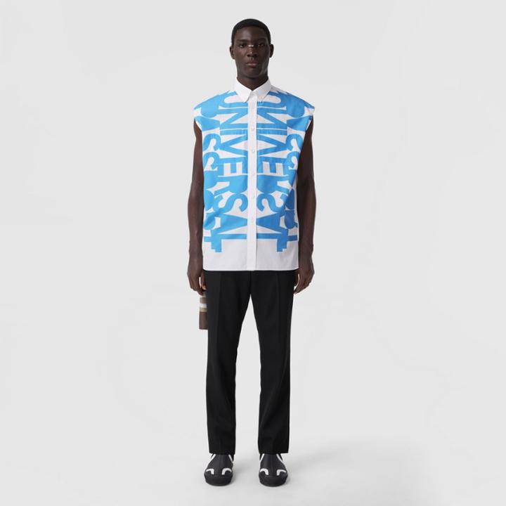 Burberry Burberry Sleeveless Slogan Print Cotton Poplin Shirt