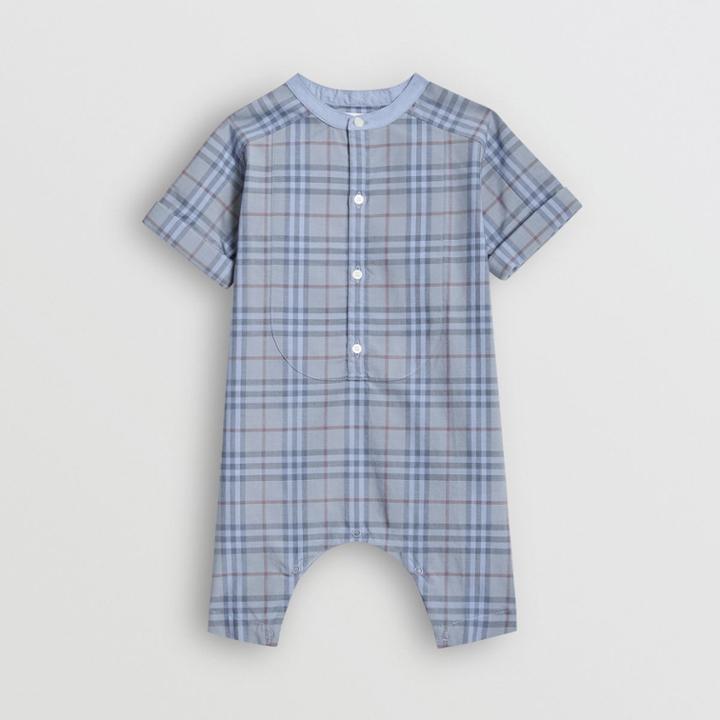 Burberry Burberry Childrens Bib Detail Check Cotton Jumpsuit, Size: 6m, Blue
