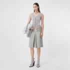 Burberry Burberry Crystal Embroidered Box-pleat Detail Linen A-line Skirt, Size: 0, Grey