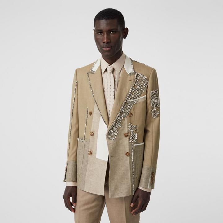 Burberry Burberry English Fit Crystal Embroidered Wool Cashmere Jacket, Size: 36, Beige