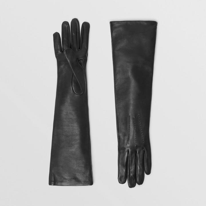 Burberry Burberry Long Silk-lined Lambskin Gloves, Size: 7, Black