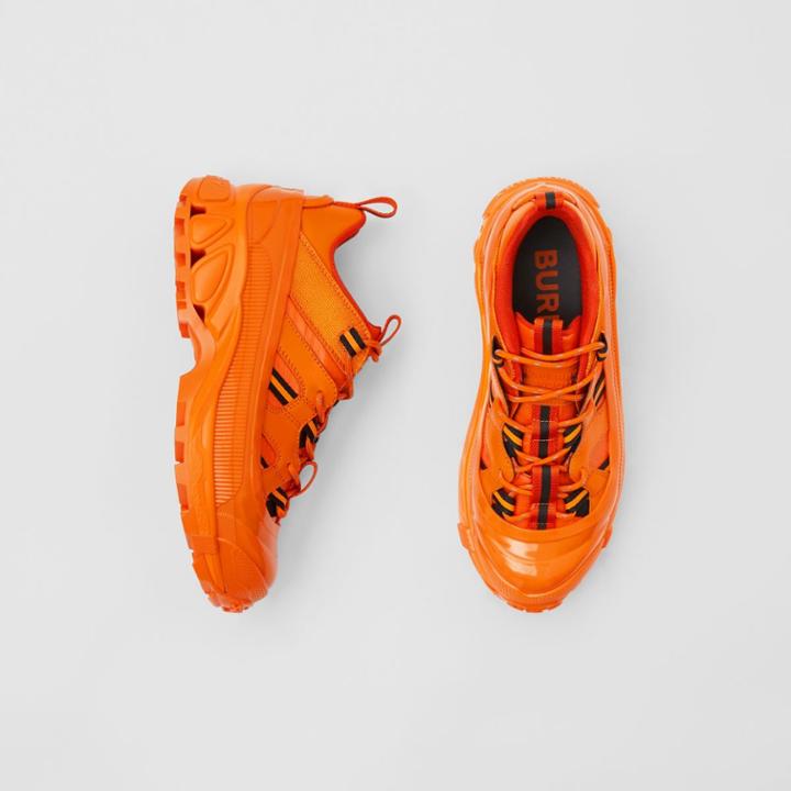 Burberry Burberry Leather And Nylon Arthur Sneakers, Size: 40.5, Orange