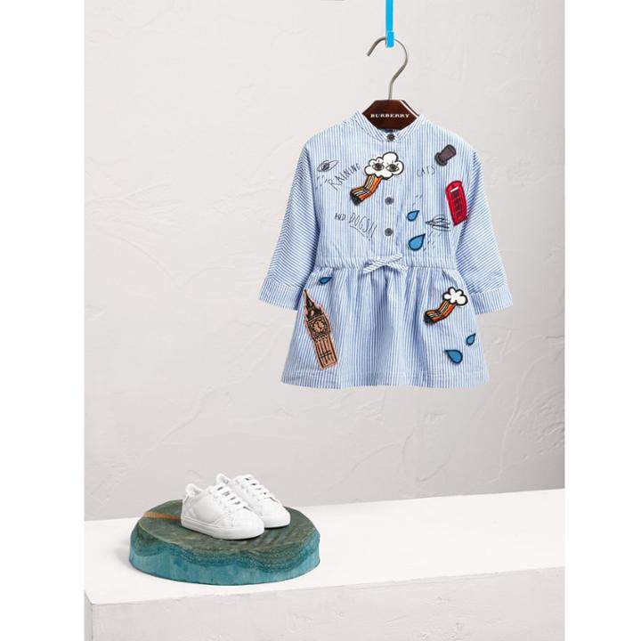 Burberry Burberry London Icons Appliqu Cotton Linen Shirt Dress, Size: 3y, Blue