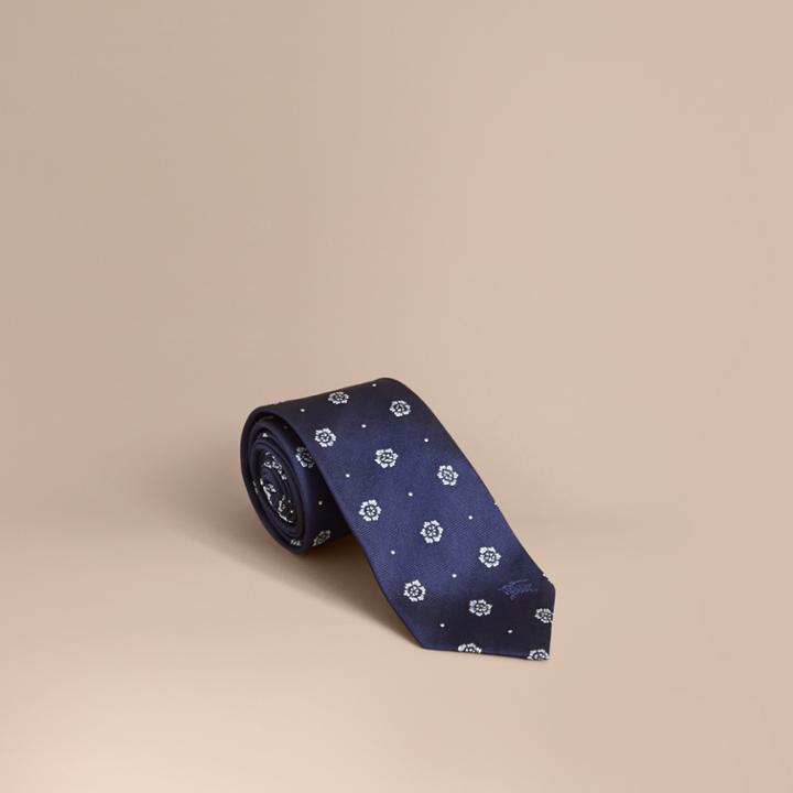 Burberry Burberry Modern Cut Floral And Spot Jacquard Silk Tie, Blue