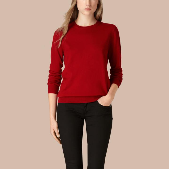 Burberry Burberry Check Detail Merino Crew Neck Sweater, Red