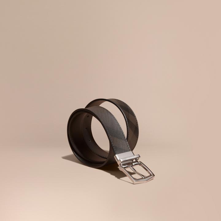 Burberry Burberry Reversible Smoked Check Leather Buckle Belt, Size: 100, Black