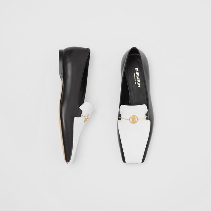 Burberry Burberry Monogram Motif Two-tone Leather Loafers, Size: 35, Black