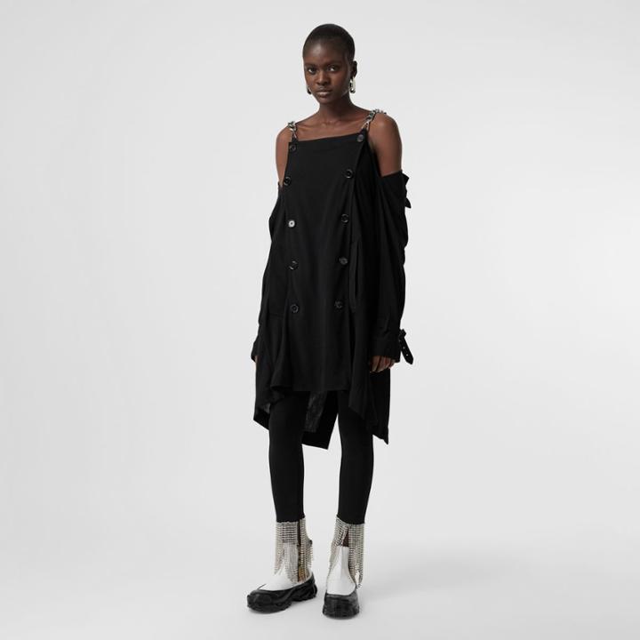Burberry Burberry Deconstructed Crepe Trench Coat Dress, Size: 00, Black
