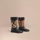 Burberry Burberry House Check And Leather Boots, Size: 28, Black