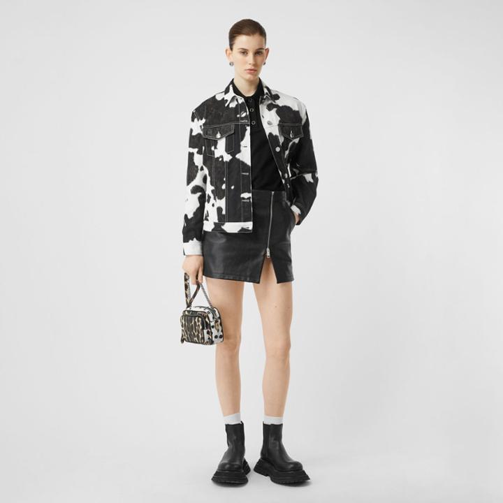 Burberry Burberry Cow Print Denim Jacket, Size: 00, Black
