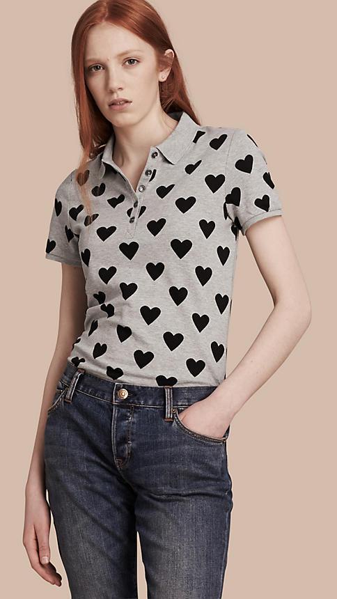 Burberry Heart Print Stretch Cotton Piqu Polo Shirt