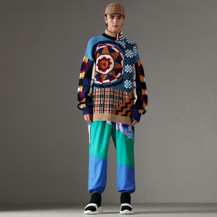 Burberry Burberry Wool Cashmere Cotton Graphic Intarsia Sweater, Multicolour