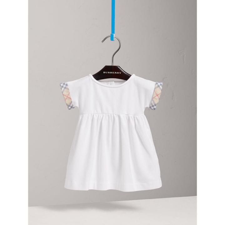 Burberry Burberry Short-sleeved Cotton Piqu Dress With Check Detail, Size: 6m, White