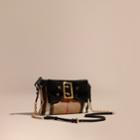 Burberry Burberry House Check Clutch Bag With Suede Buckled Bow, Black