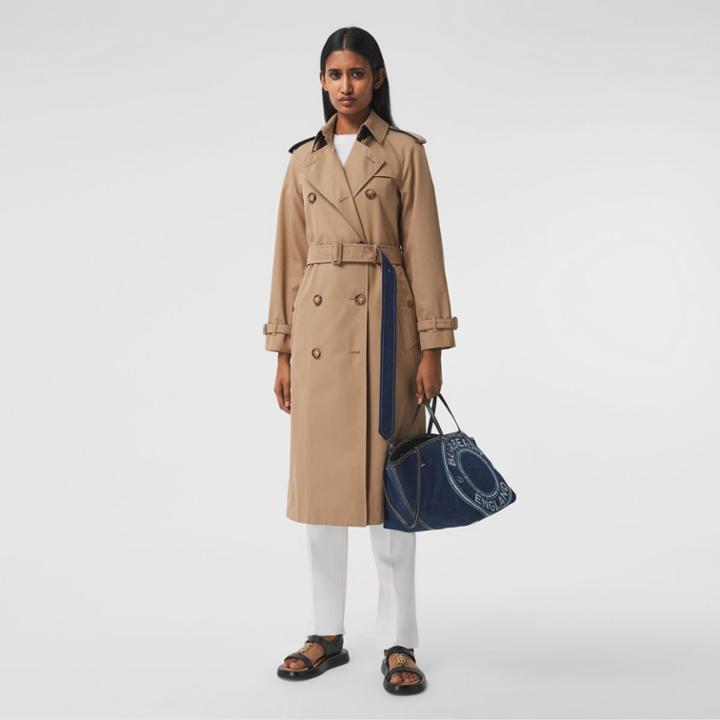 Burberry Burberry Denim Detail Cotton Gabardine Trench Coat, Size: 08, Beige