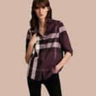 Burberry Burberry Check Cotton Shirt, Size: L, Purple