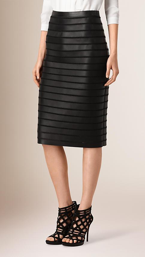 Burberry Panelled Bonded Lambskin Pencil Skirt