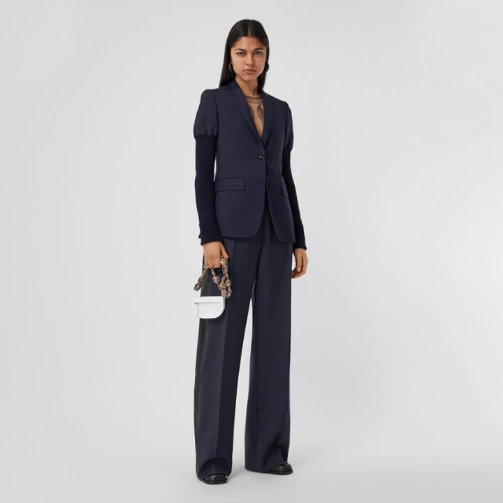 Burberry Burberry Side Stripe Mohair Wool Wide-leg Trousers, Size: 0, Blue
