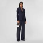 Burberry Burberry Side Stripe Mohair Wool Wide-leg Trousers, Size: 0, Blue