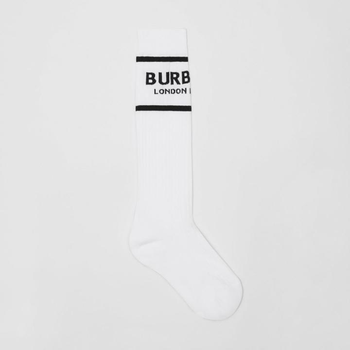 Burberry Burberry Logo Intarsia Cotton Blend Socks, White