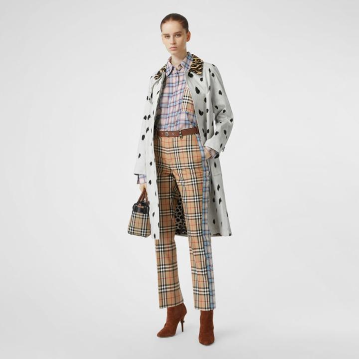 Burberry Burberry Straight Fit Contrast Check Cotton Trousers, Size: 06, Beige