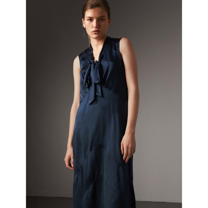 Burberry Burberry Silk Satin Tie-neck Dress, Size: 02, Blue