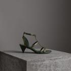 Burberry Burberry Riveted Leather Cone-heel Sandals, Size: 35.5, Green