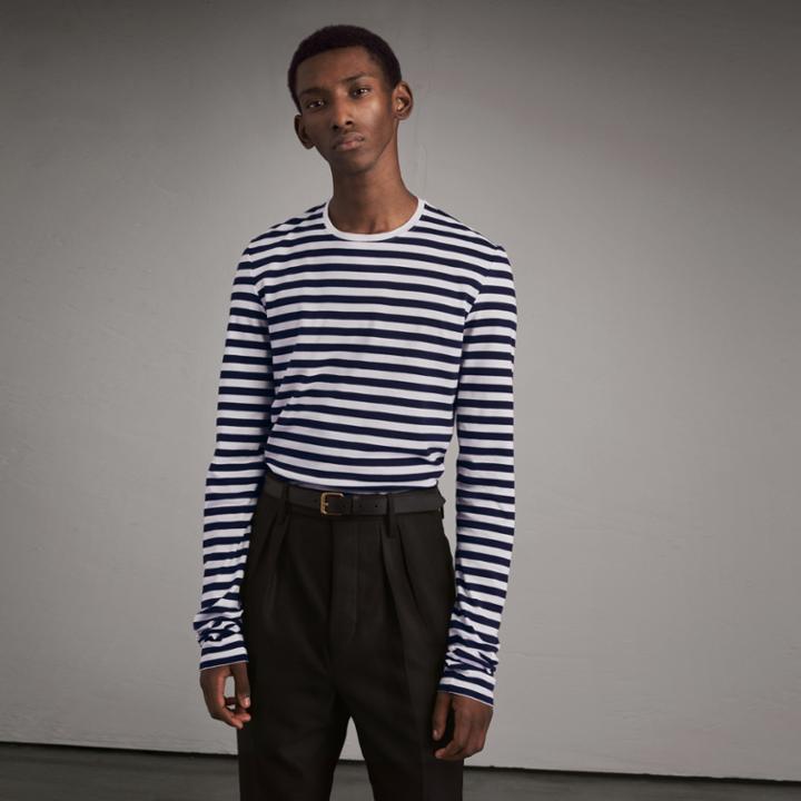 Burberry Burberry Unisex Pallas Helmet Motif Breton Stripe Cotton Top, Size: Xl, Blue