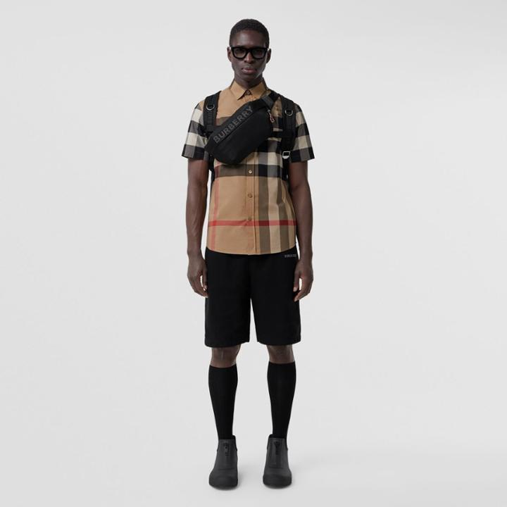 Burberry Burberry Short-sleeve Check Stretch Cotton Poplin Shirt, Size: Xs, Beige