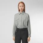 Burberry Burberry Logo Appliqu Check Wool Silk Oversized Shirt, Size: 02