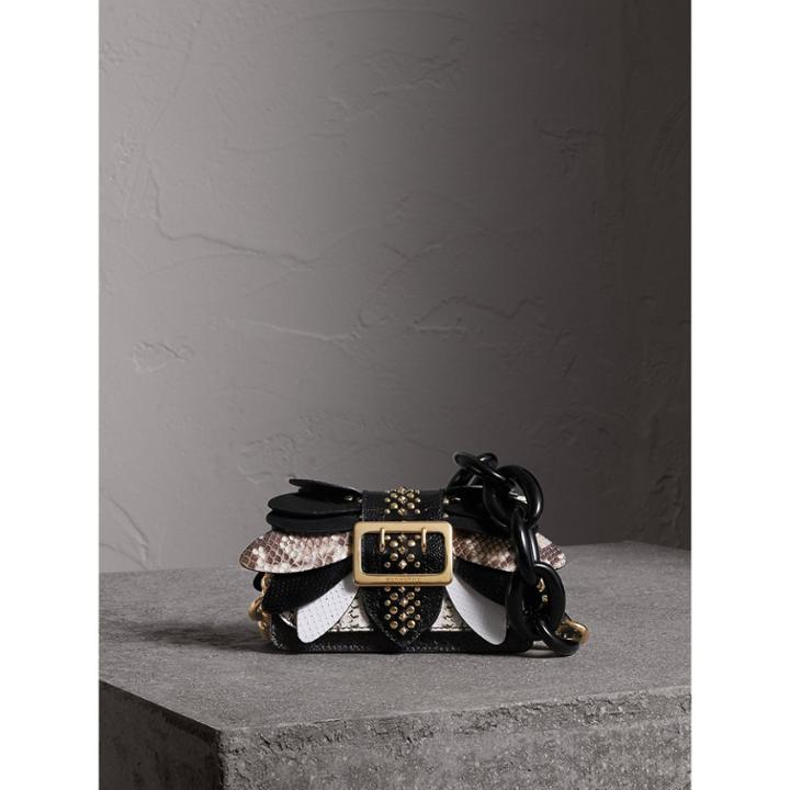 Burberry Burberry The Small Buckle Bag In Leather And Snakeskin Appliqu, Black