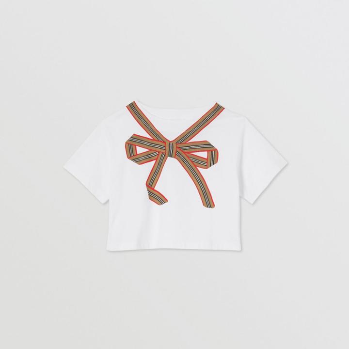 Burberry Burberry Childrens Icon Stripe Bow Cotton T-shirt, Size: 14y