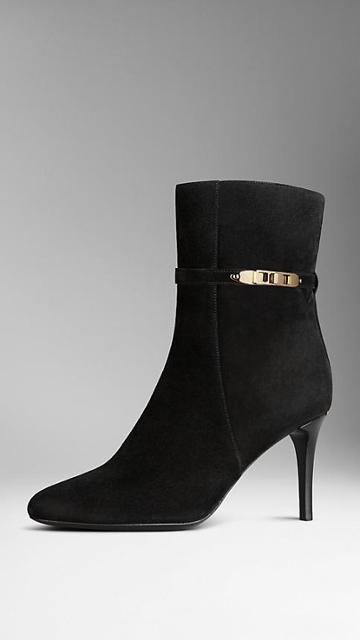 Burberry Lock Detail Suede Ankle Boots