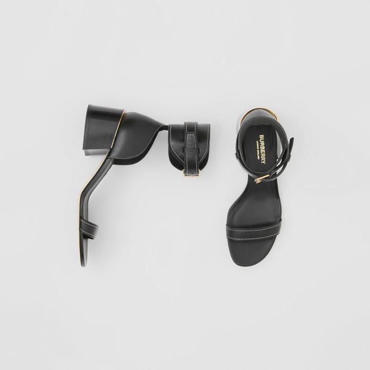 Burberry Burberry Gold-plated Detail Leather Block-heel Sandals, Size: 35, Black