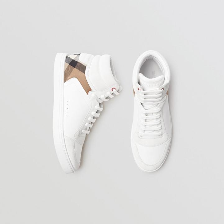 Burberry Burberry Leather And House Check High-top Sneakers, Size: 40, White