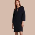 Burberry Burberry Puff-sleeved Satin-back Crepe Shift Dress, Size: 06, Blue