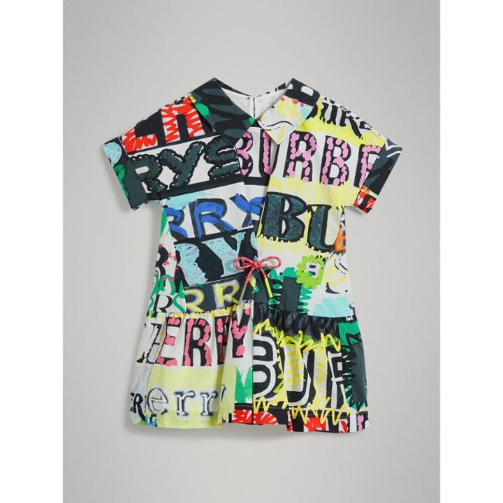 Burberry Burberry Graffiti Logo Print Cotton Drawcord Dress, Size: 12y