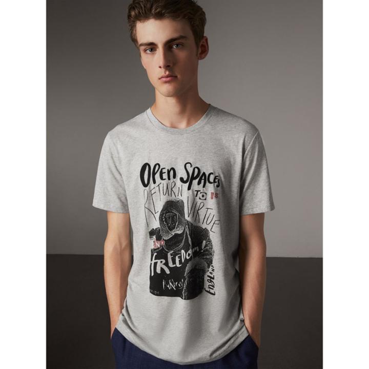 Burberry Burberry Open Spaces Graphic Motif Cotton T-shirt, Grey