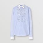 Burberry Burberry Classic Fit Embellished Pinstriped Cotton Poplin Shirt, Size: 37, Blue