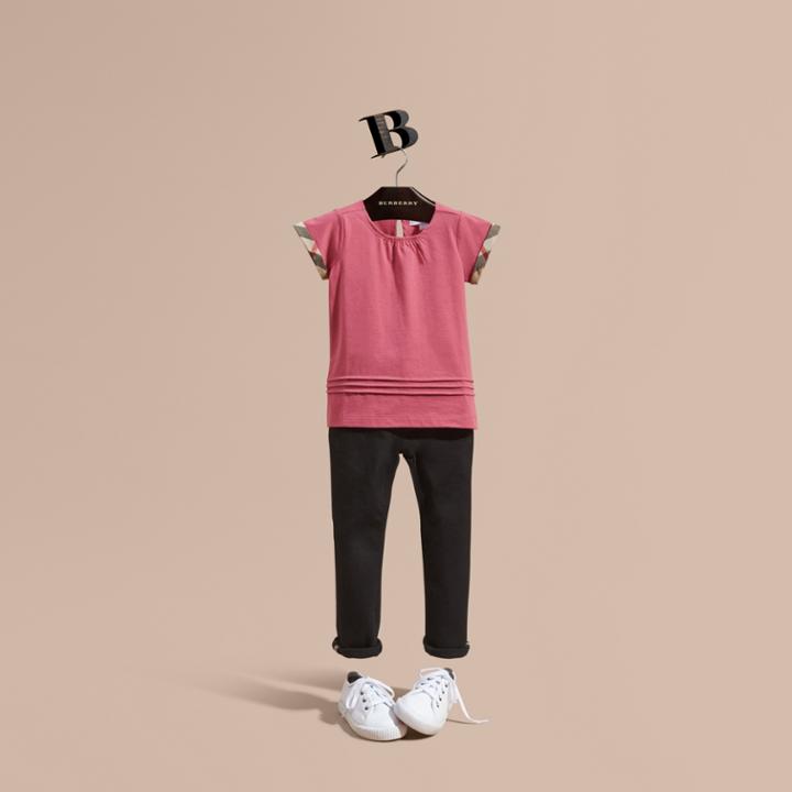 Burberry Burberry Pleat And Check Detail Cotton T-shirt, Size: 6y, Red