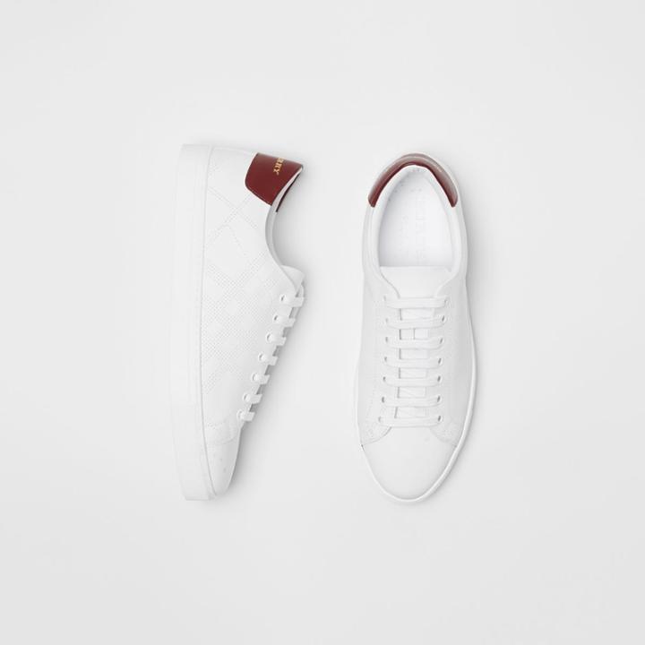 Burberry Burberry Perforated Check Leather Sneakers, Size: 46, White