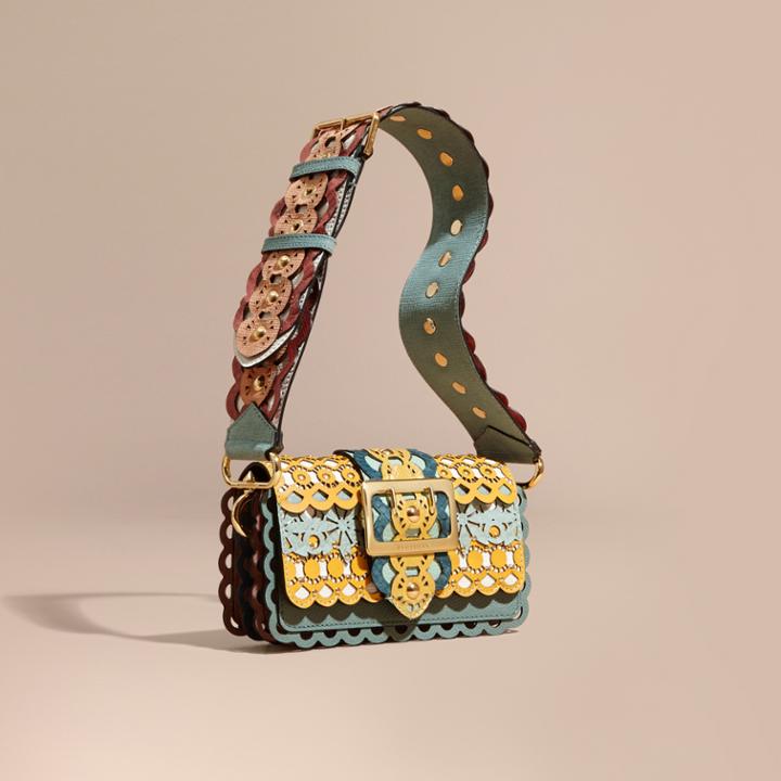 Burberry Burberry The Small Buckle Bag In Laser-cut Leather And Snakeskin, Blue