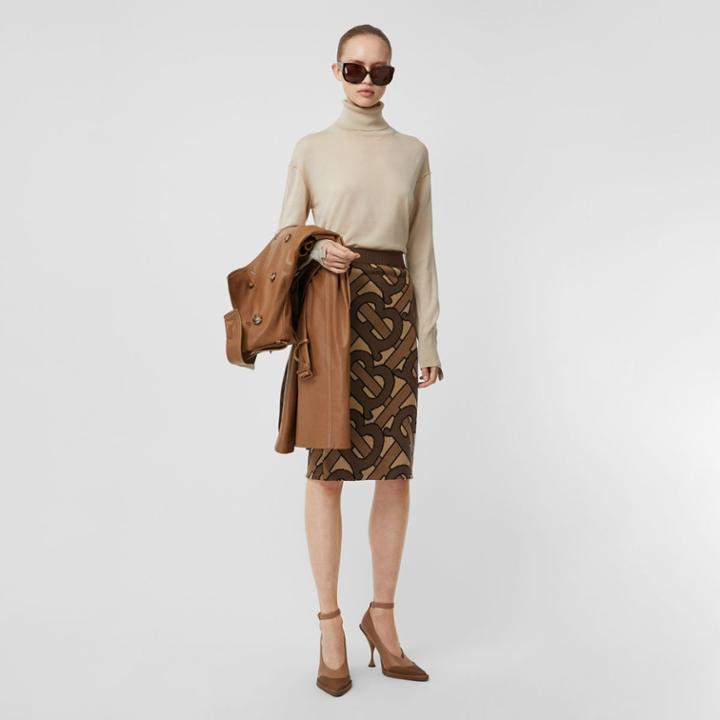 Burberry Burberry Monogram Intarsia Wool Pencil Skirt, Brown