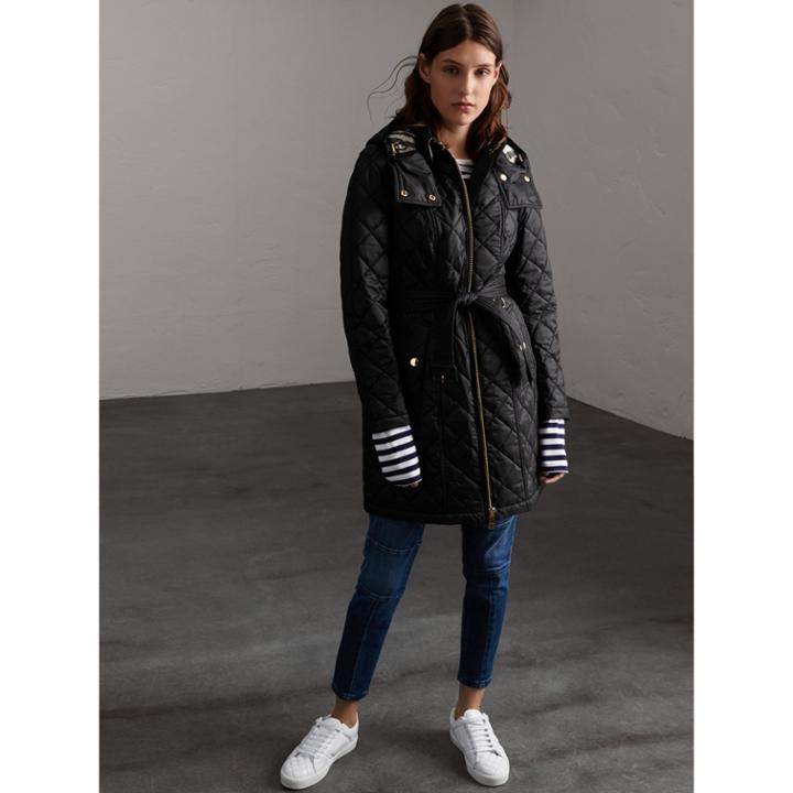 Burberry Burberry Detachable Hood Quilted Showerproof Parka, Size: M, Black