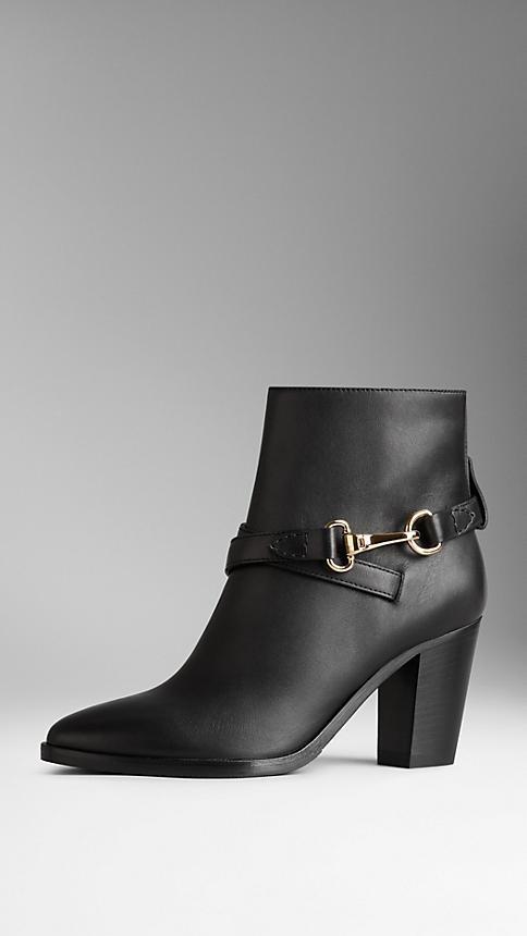 Burberry Polished Metal Buckle Ankle Boots