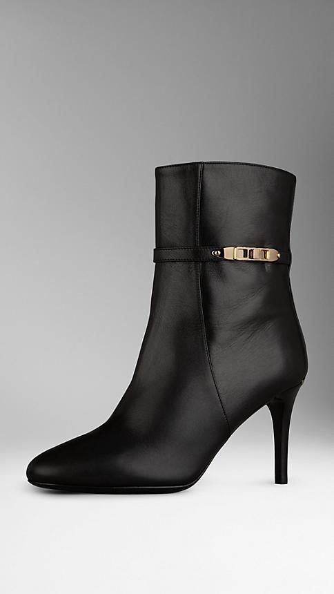 Burberry Lock Detail Leather Ankle Boots